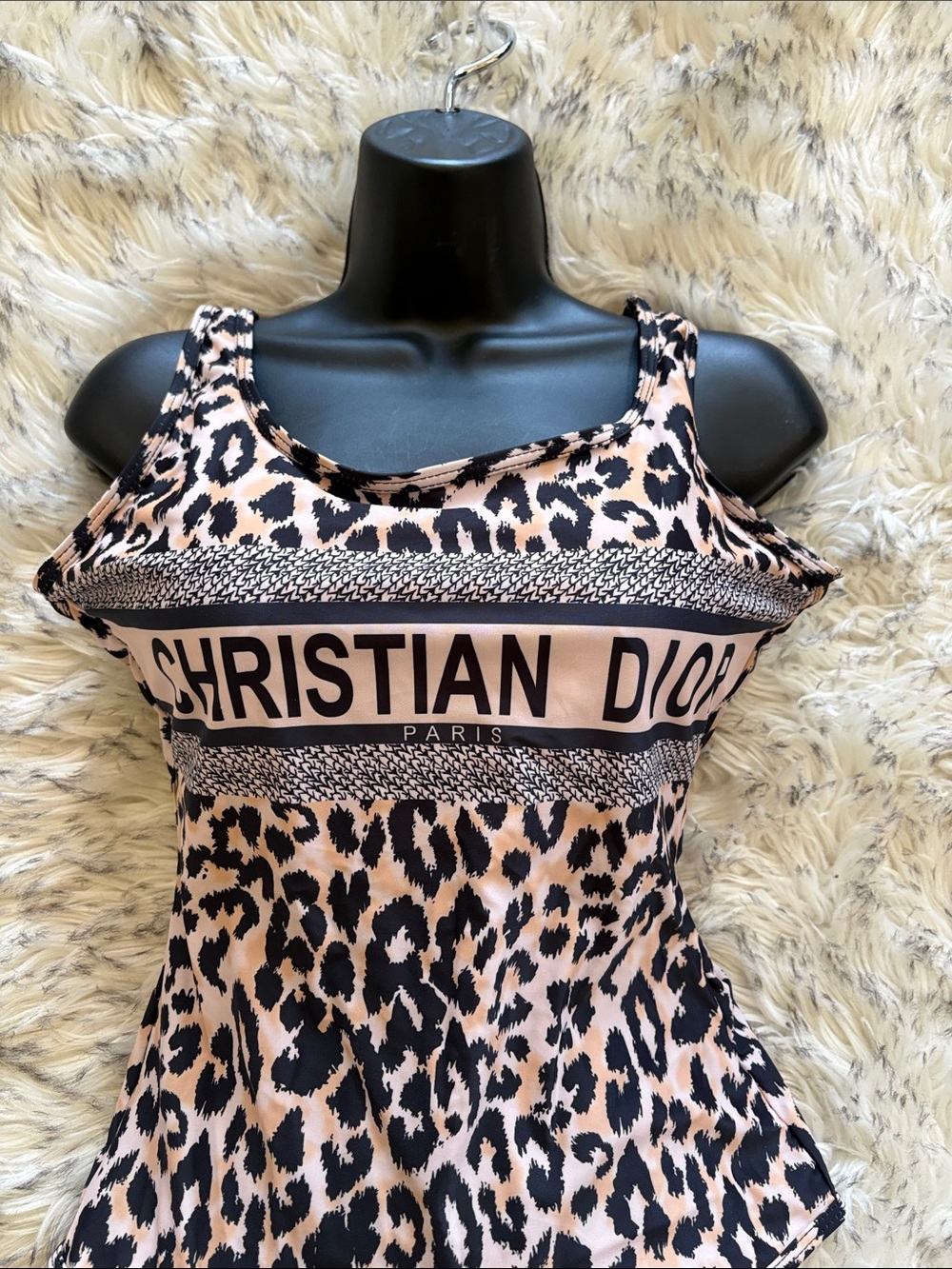 Dior Leopard Print One-Piece Swimsuit in Beige/Black NWT - Picture 3 of 8